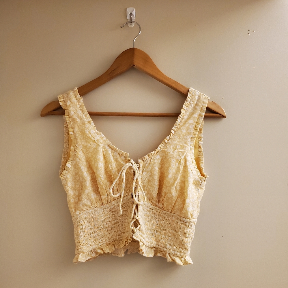 Floral lace tie front crop top